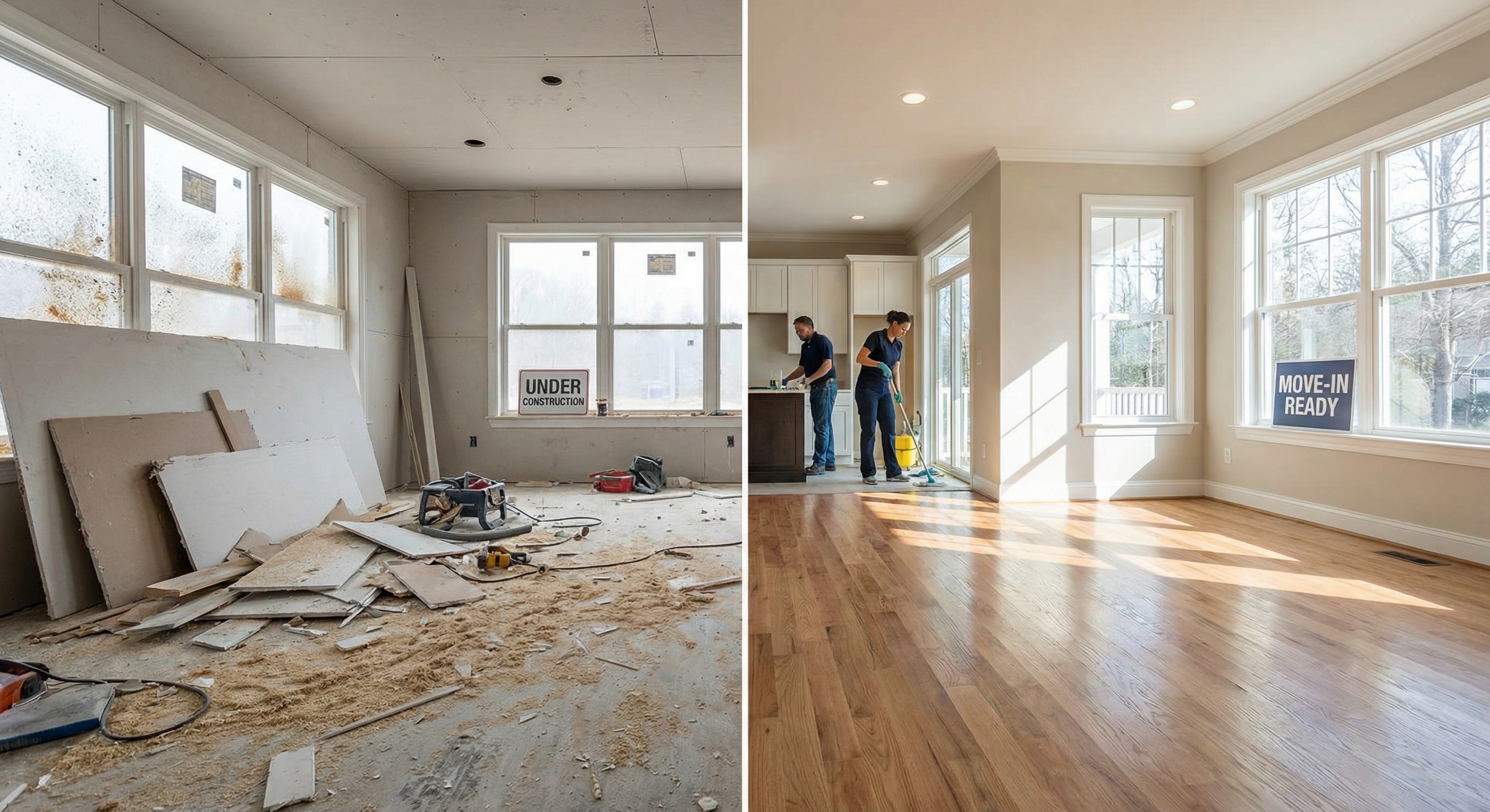 Spotless interior after post-construction clean