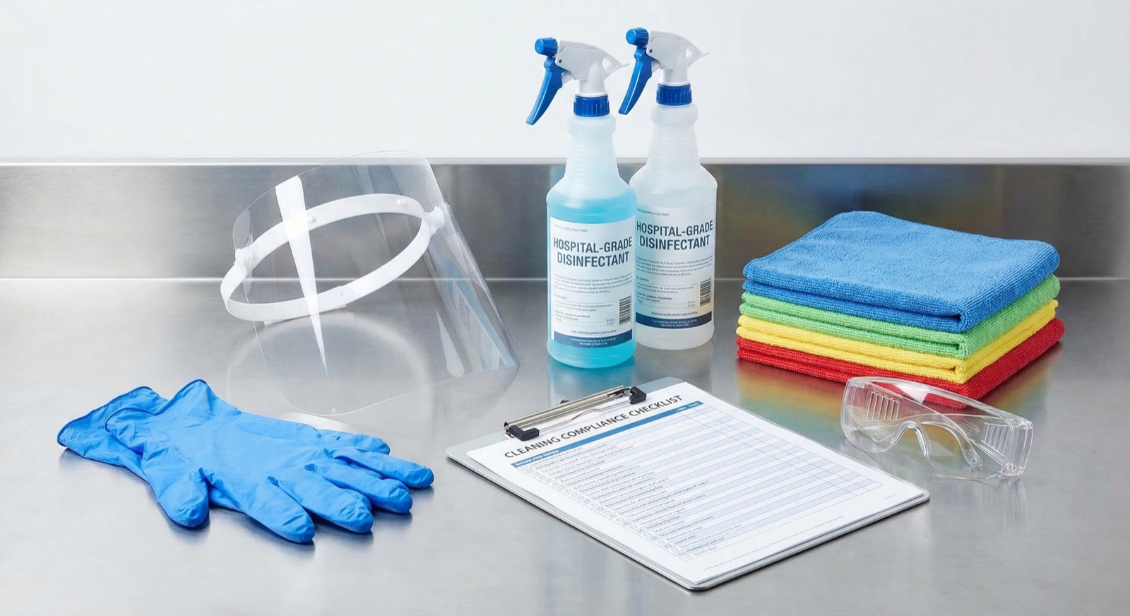 Professional cleaning equipment and PPE for compliance-grade cleaning