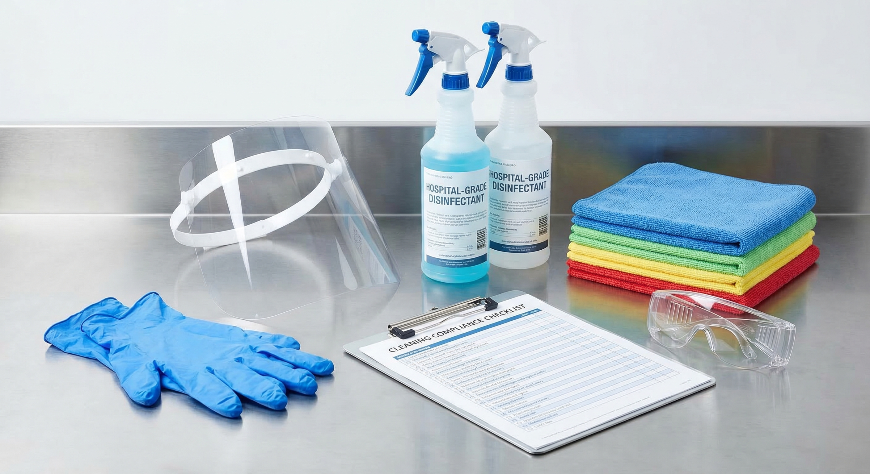 Professional cleaning equipment and PPE for compliance-grade cleaning