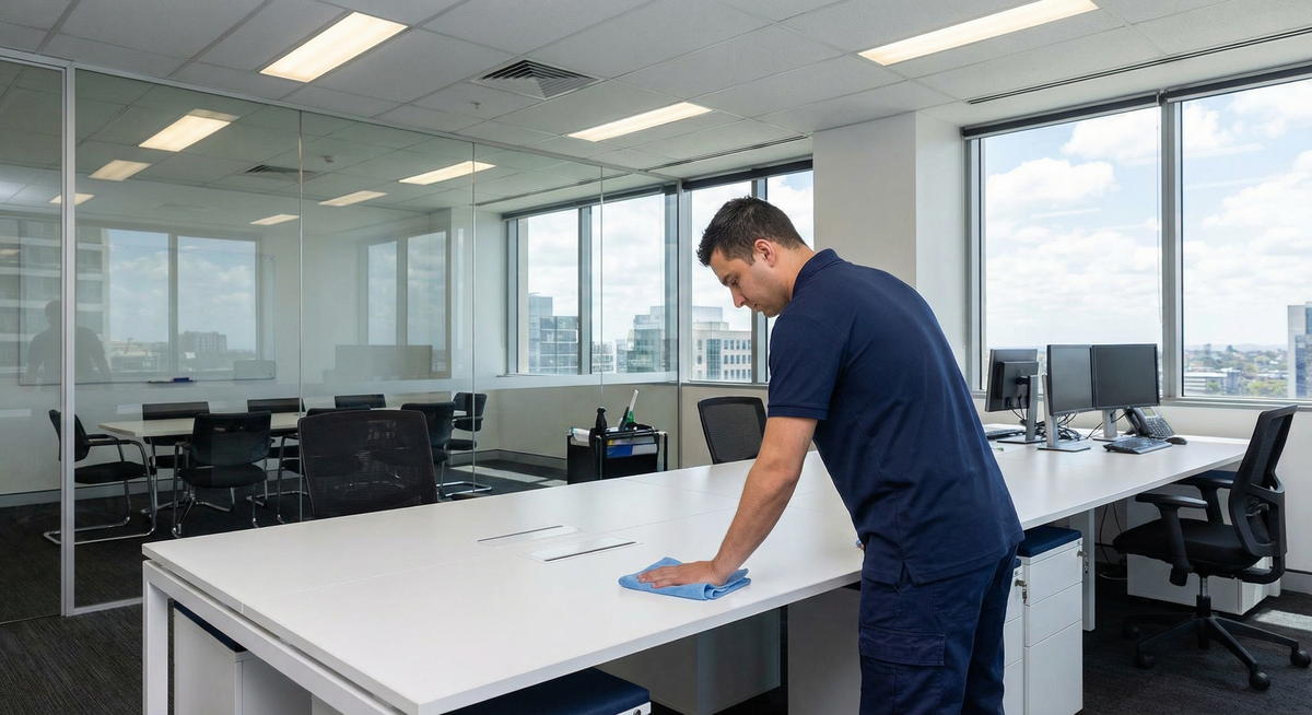 Office cleaning in progress