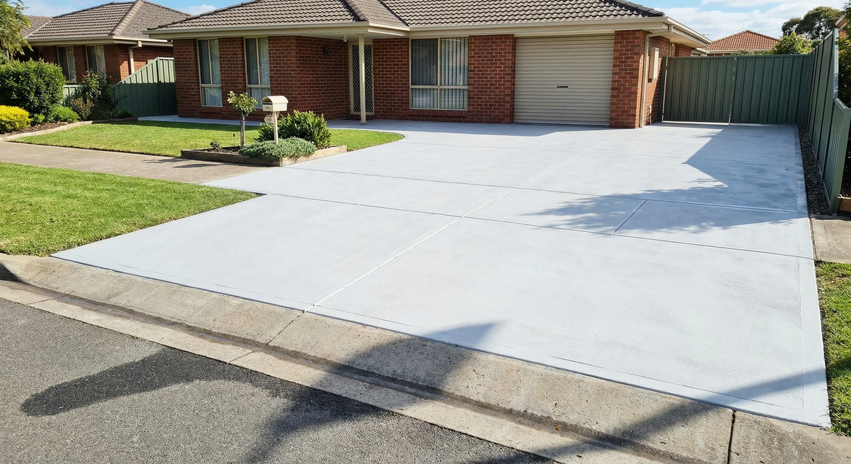 After: Clean, restored driveway via pressure washing